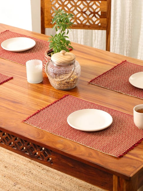 Peepul Tree Maroon Natural Plant Fibre Threads Woven Table Placemats - Set of 4