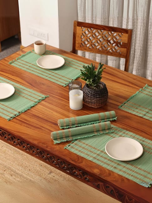 Peepul Tree Aqua Green Natural Plant Fibre Threads Woven Table Placemats - Set of 6-picture-20