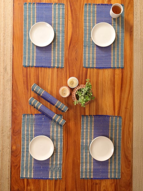Peepul Tree Teal Natural Plant Fibre Threads Woven Table Placemats - Set of 6-picture-31