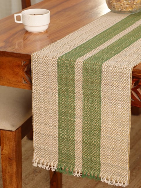 Peepul Tree Olive Green Natural Plant Threads Woven Table Runner