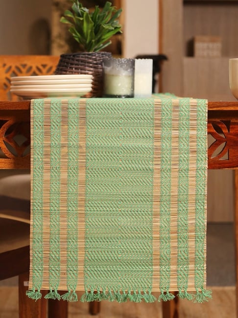 Peepul Tree Aqua Green Natural Plant Fibre Threads Woven Table Runner-picture-24
