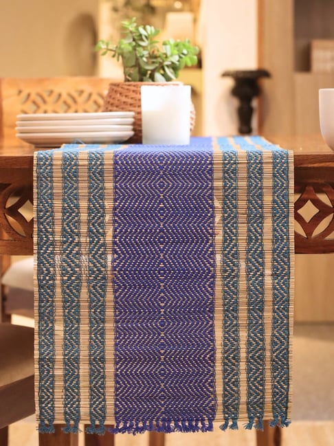 Peepul Tree Teal Natural Plant Threads Woven Table Runner-picture-30