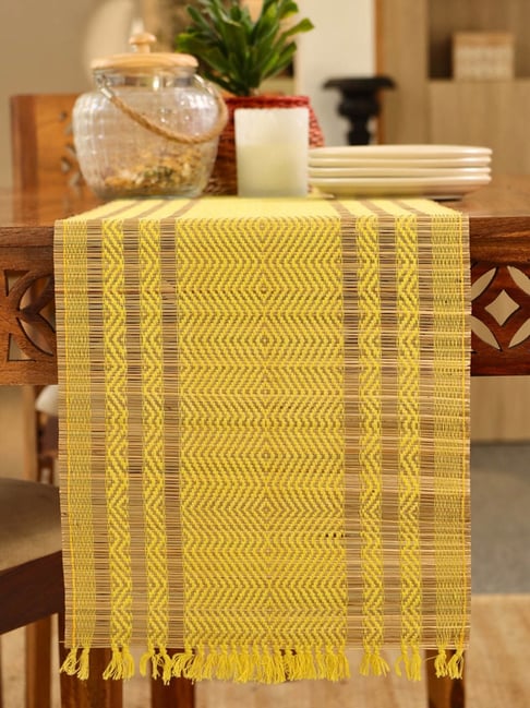 Peepul Tree Lemon Yellow Natural Plant Threads Woven Table Runner-picture-17