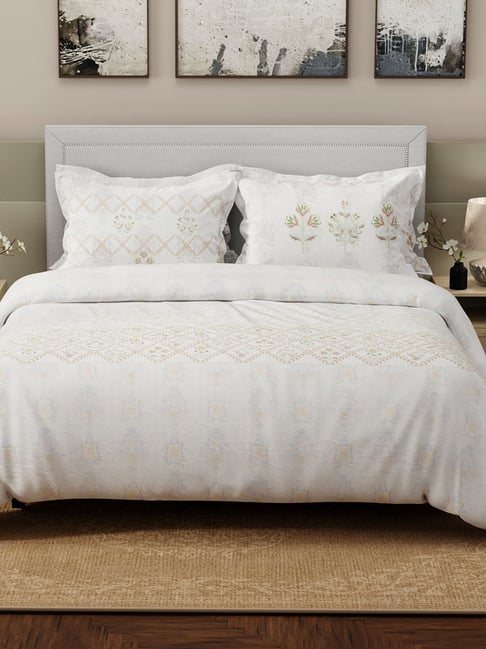 Boutique Living Luxe Loom White Cotton Floral 600 TC King Flat Bedsheet with 4 Pillow Covers-picture-43