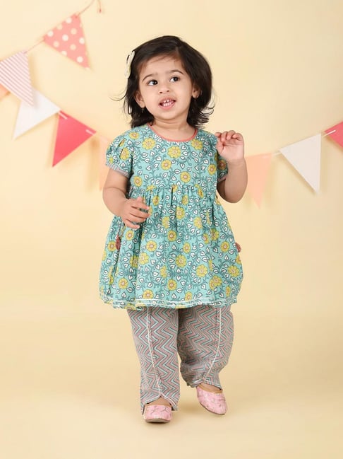 Fabindia Infant Girls Blue Cotton Printed Kurta Bottom