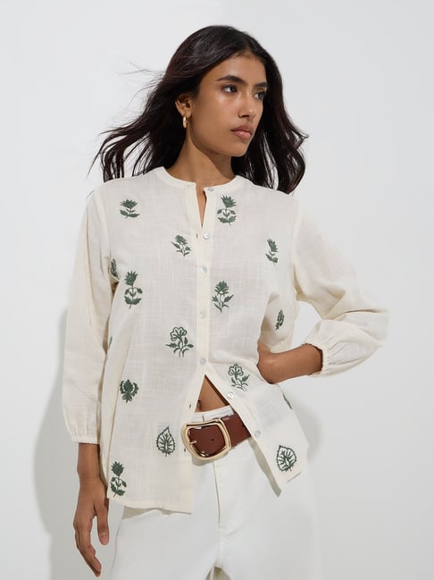 Utsa by Westside Off-White Floral Embroidered Cotton Tunic-picture-26