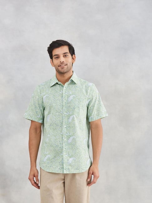 Fabindia Fashion Light Green Slim Fit Printed Shirt-picture-21