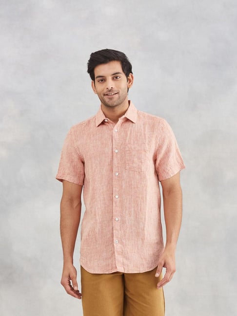 Fabindia Fashion Rust Slim Fit Woven Design Shirt