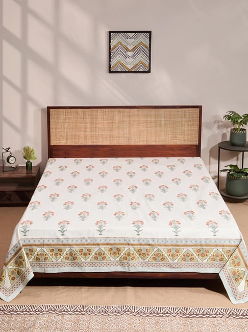 Fabindia Orange Khus Cotton Printed Bed Cover-picture-43