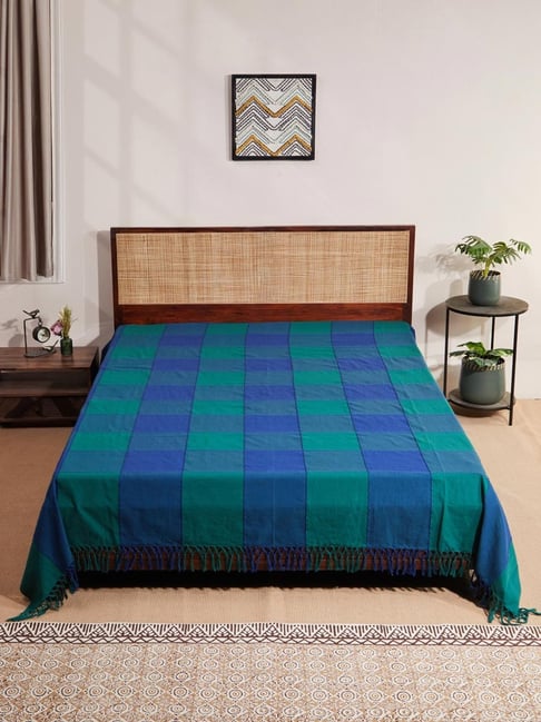 Fabindia Green Tanka Check Hand Woven Cotton Bed Cover-picture-38