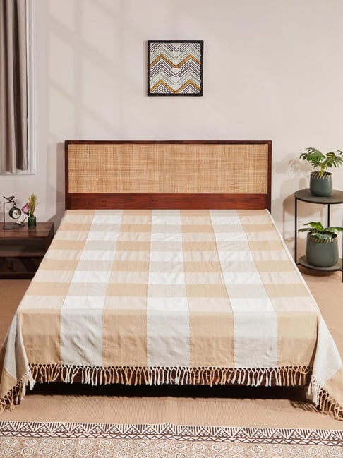 Fabindia Natural Tanka Check Hand Woven Cotton Bed Cover-picture-18