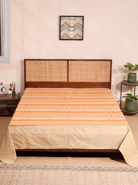 Fabindia Beige Tarana Hand Woven Cotton Bed Cover