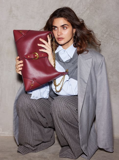 Miraggio Heather Wine Large Hobo Bag