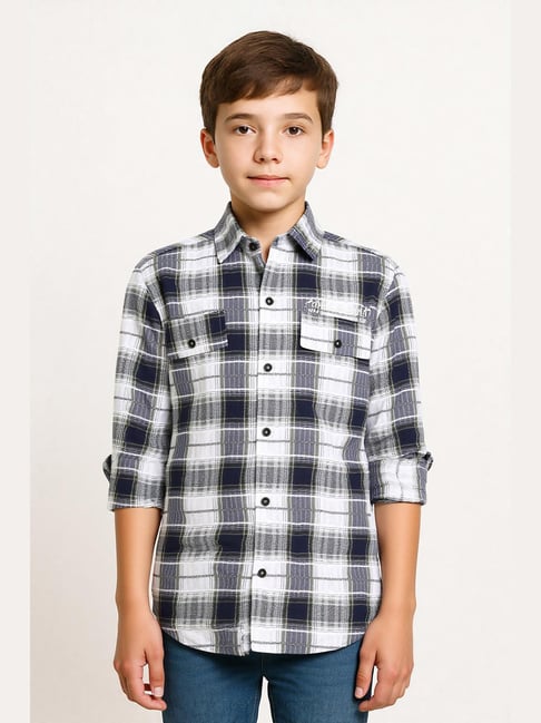 Cavio Boys Black & Green Chequered Cotton Comfort Fit Shirt-picture-39