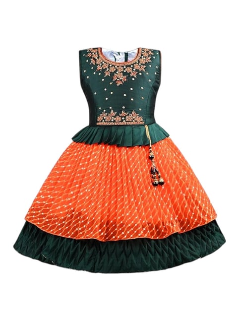 Wish Karo Girls Green Embroidered Party Dress-picture-35