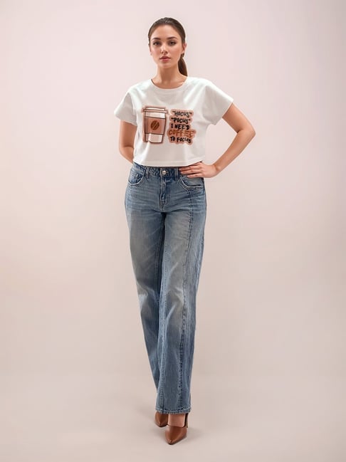 Zink London White Cotton Graphic Cropped T-Shirt-picture-19