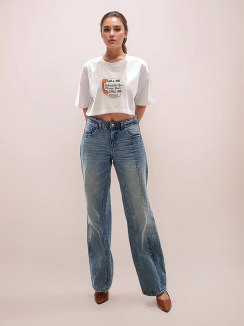 Zink London White Cotton Graphic Cropped T-Shirt-picture-23