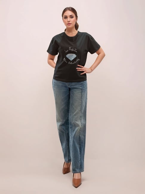 Zink London Black Cotton Graphic T-Shirt-picture-13