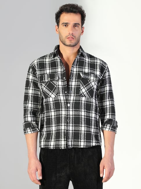showoffff Showoff Black Cotton Regular Fit Checks Shacket-picture-38