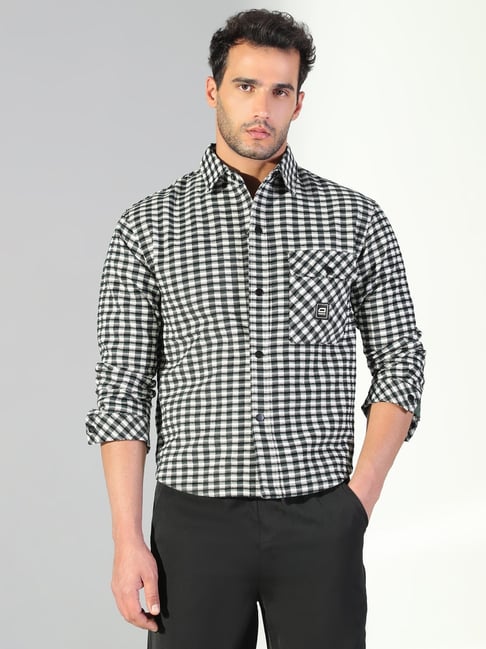 showoffff Showoff Black Cotton Regular Fit Checks Shacket-picture-35