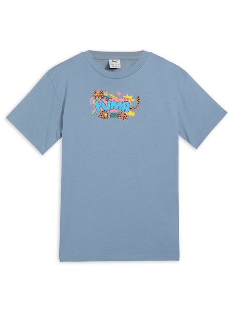 Puma Kids Blue Printed Cotton Relaxed Fit T-Shirt-picture-25