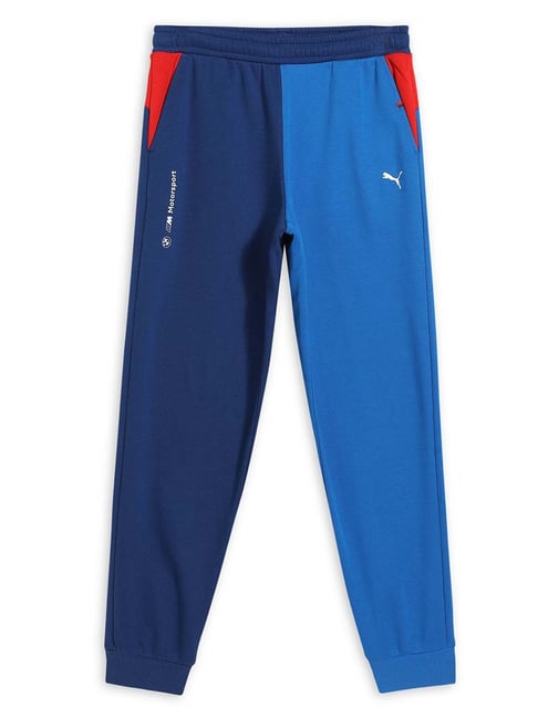 Puma Kids Blue Color Block Cotton Regular Fit Trackpants