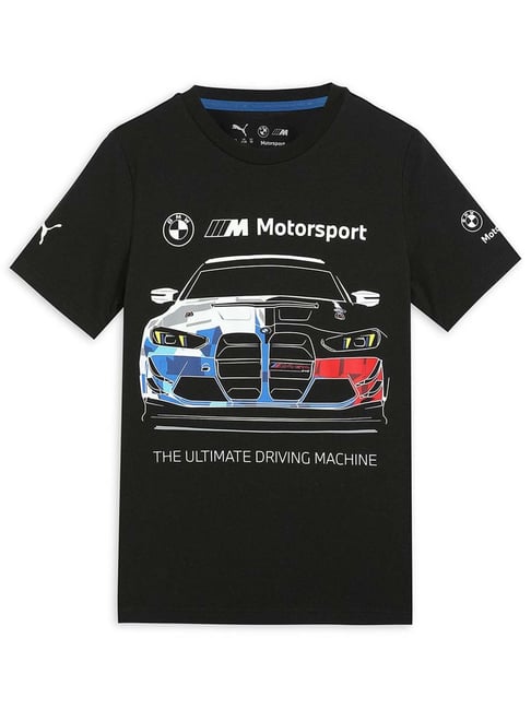 Puma Kids Black Printed Cotton Regular Fit T-Shirt