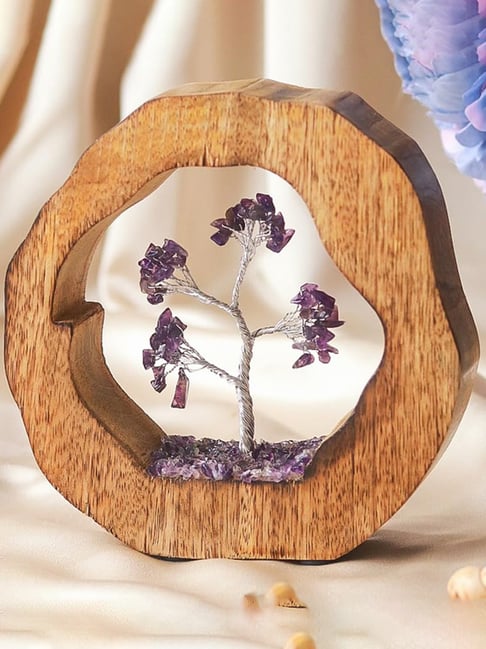 RITUALISTIC Purple Amethyst Crystal Tree Set in Wooden Ring