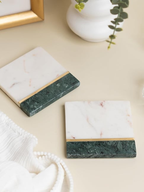 RITUALISTIC Cream Marble Printed Coasters - Set of 2