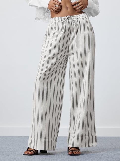 The Souled Store White Cotton Striped Pants-picture-31