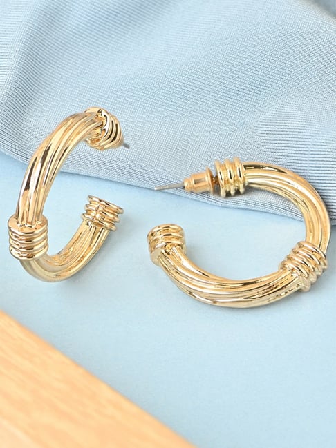 ToniQ Gold Plated Twisted Textured Half Hoop Earrings-picture-30