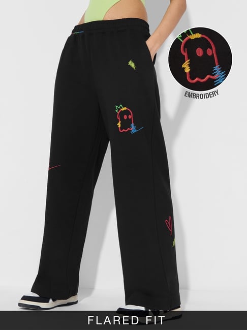 The Souled Store Black Cotton Embroidered Trackpants-picture-36