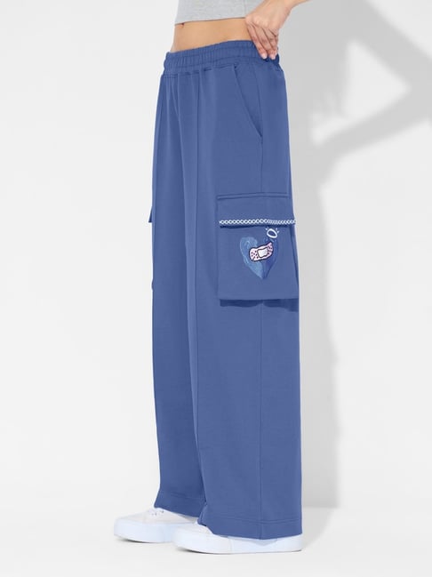 The Souled Store Blue Cotton Embroidered Trackpants-picture-35