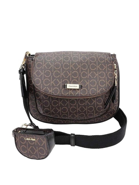 CALVIN KLEIN Brown, Khaki & Black Logo Cross Body Bag