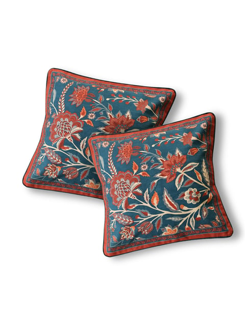Peepul Tree Chintz Navy Cotton Floral Cushion Covers - Set of 2