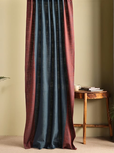 Peepul Tree Navy Cotton Floral Curtain (7 ft)