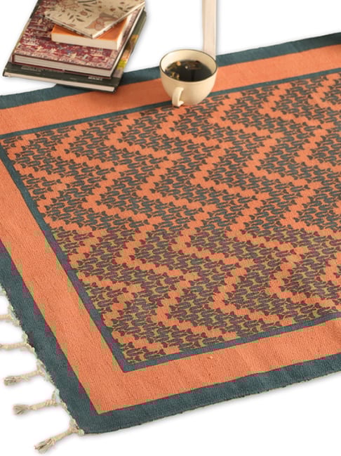 Peepul Tree Coral Cotton Floral Rug (3 x 5 ft)