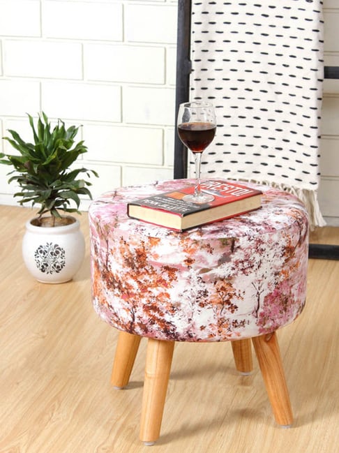 Shadowkart Light Pink Wood Printed Ottoman-picture-39
