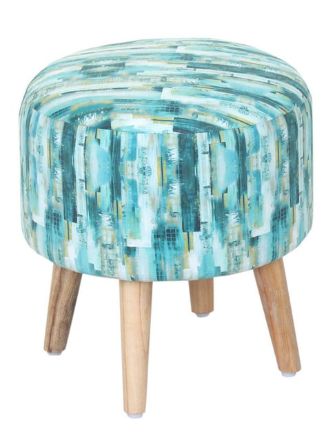 Shadowkart Silk Turquoise Wood Printed Ottoman
