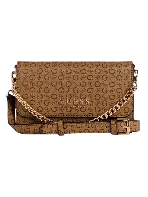Guess Saffron Mocha Logo Cross Body Bag