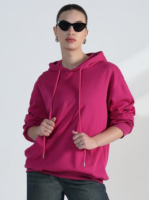 SHOWOFFFF Pink Cotton Relaxed Fit Hoodie