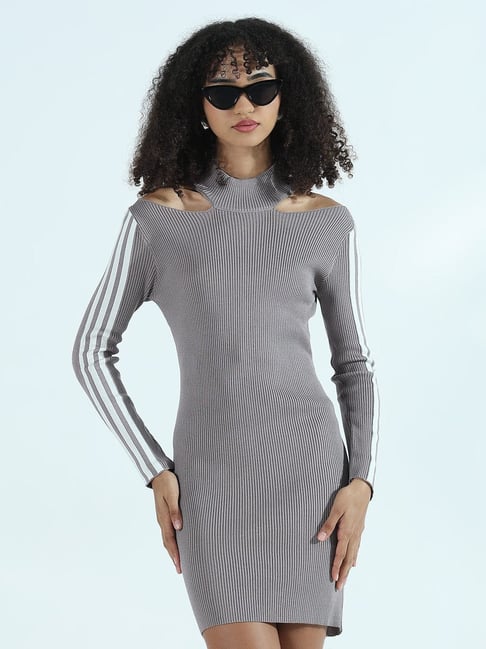 showoffff Showoff Grey Regular Fit Striped Dress-picture-10