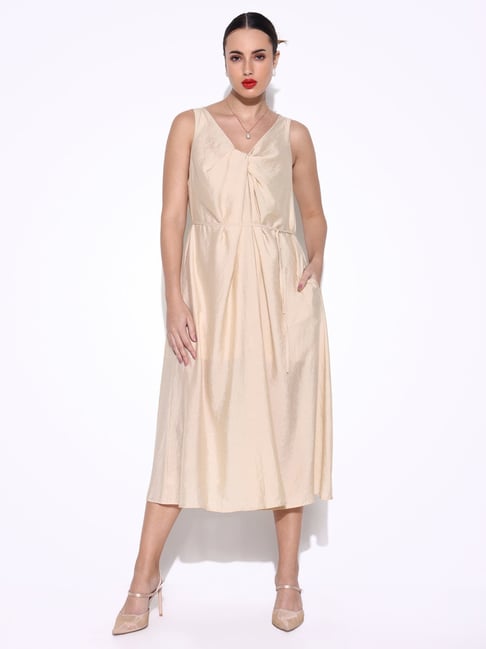 SHOWOFFFF Beige Cotton Regular Fit Dress-picture-32