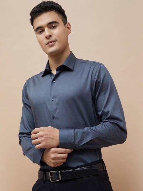 Code By Lifestyle Teal Cotton Slim Fit Shirt-picture-34