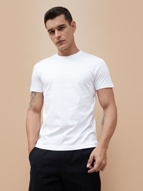 Code By Lifestyle White Cotton Regular Fit T-Shirt