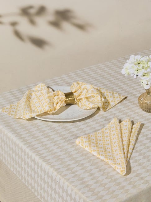 Fabindia Yellow Hamza Printed Napkin Set of 6-image-10