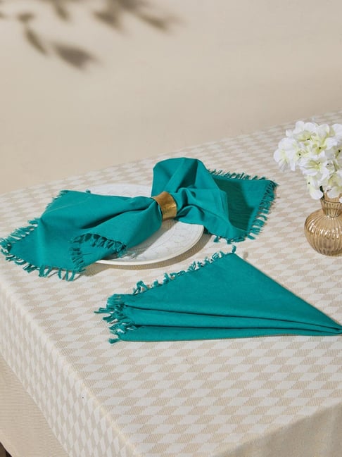 Fabindia Teal Solid Hand Woven Napkin Set of 6-picture-40