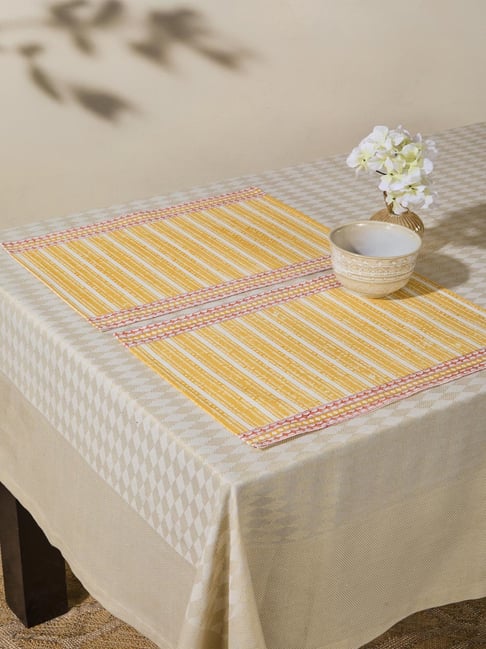 Fabindia Yellow Hamza Printed Mat Set of 6-image-11