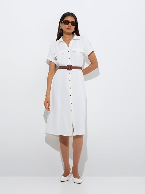 Wardrobe by Westside White Shirt Dress with Belt