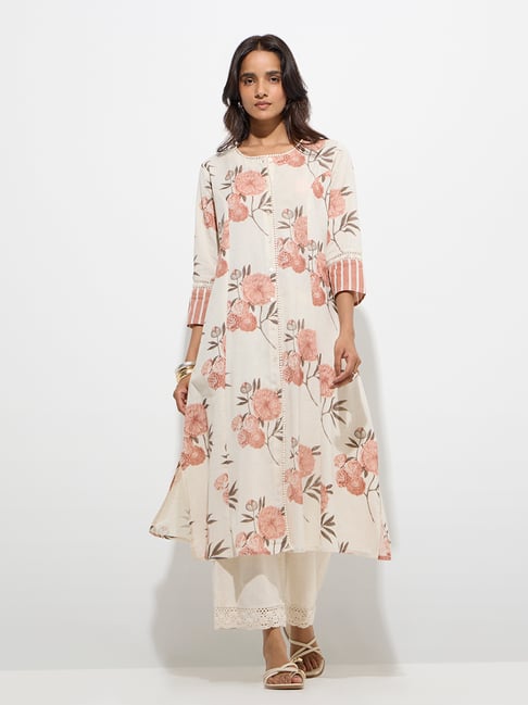 Utsa by Westside Coral Floral Design Cotton-Blend A-Line Kurta-picture-20
